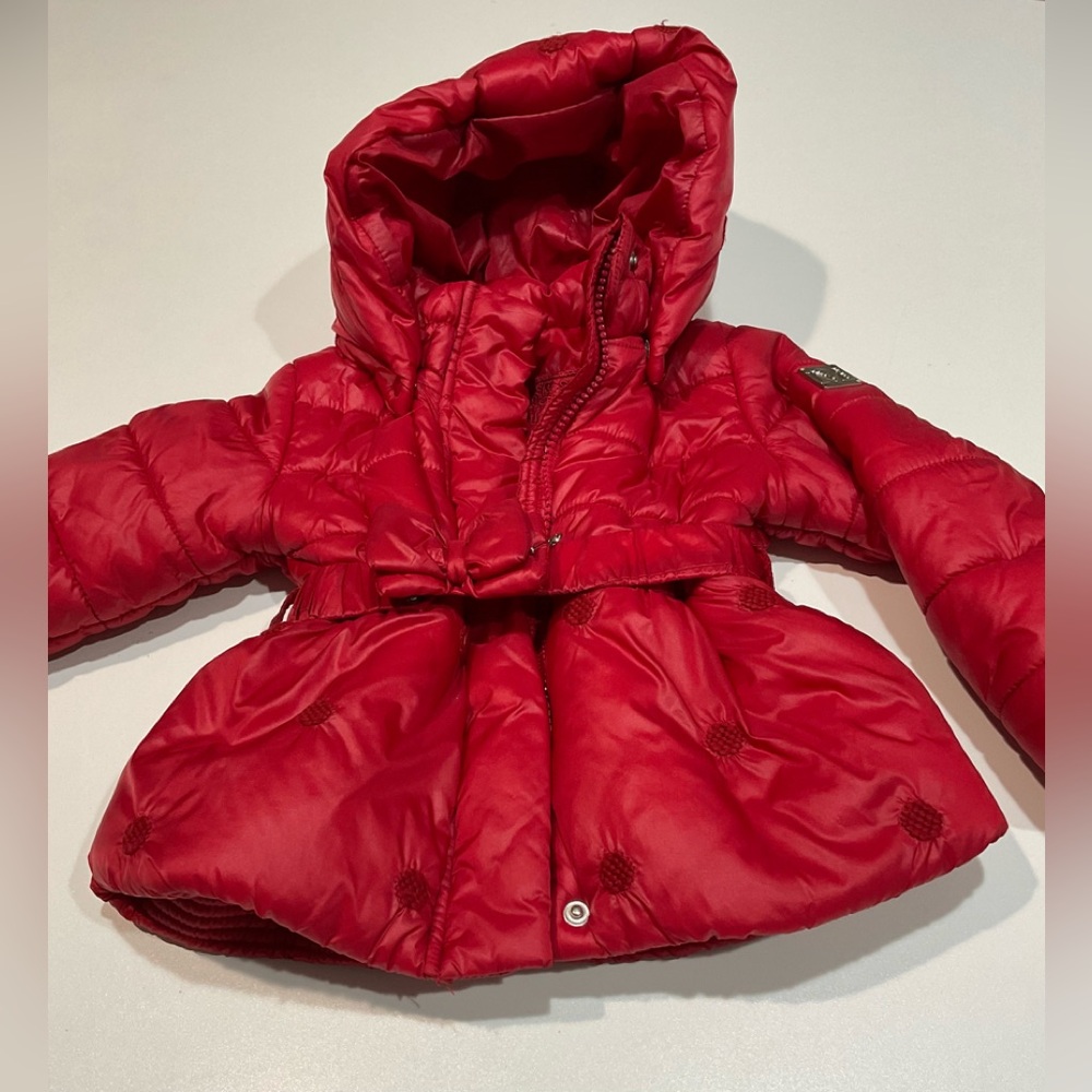 🍏Monnalisa Girl’s Designer Quilted Hooded Red Puffer, 24 mo
